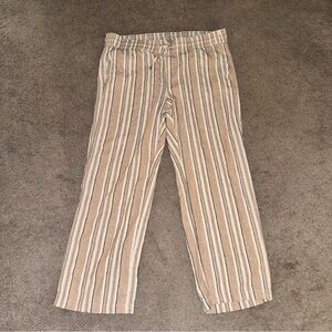 Ann Taylor Factory Beige White Striped elastic waist straight wide leg Pants L